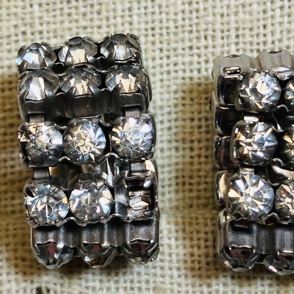 Vintage Estate Earrings Rhinestone Clipons Crystal Silver no Markings as is - Picture 4 of 8